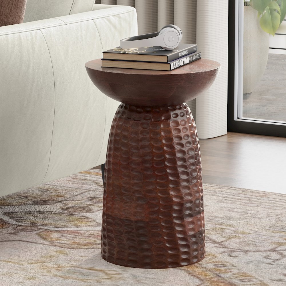 Boyd 16 inch Wide Solid Mango Contemporary Tall Accent Table in Warm Dark Brown. Picture 2