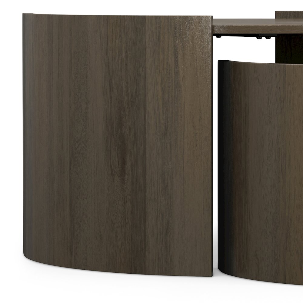 Solid Mango Wood 32In Wide Round Contemporary 2 Piece Nesting Table In Ash Grey. Picture 6