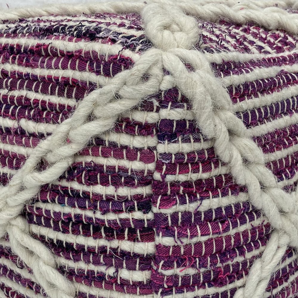 Cowan Square Pouf in Magenta and Natural Handloom Woven. Picture 4