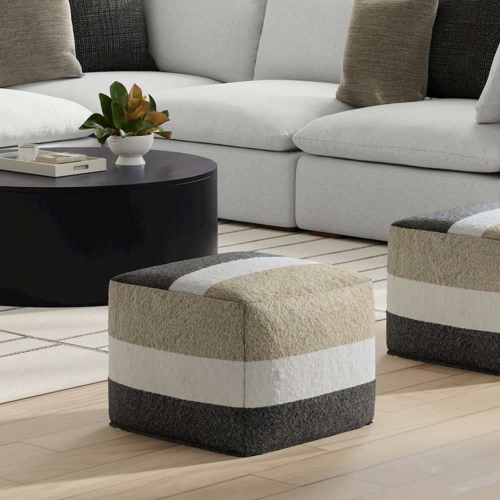 Claudette 18 inch Wide Boho Pouf in Multicolor Acrylic Fabric, Assembled. Picture 6