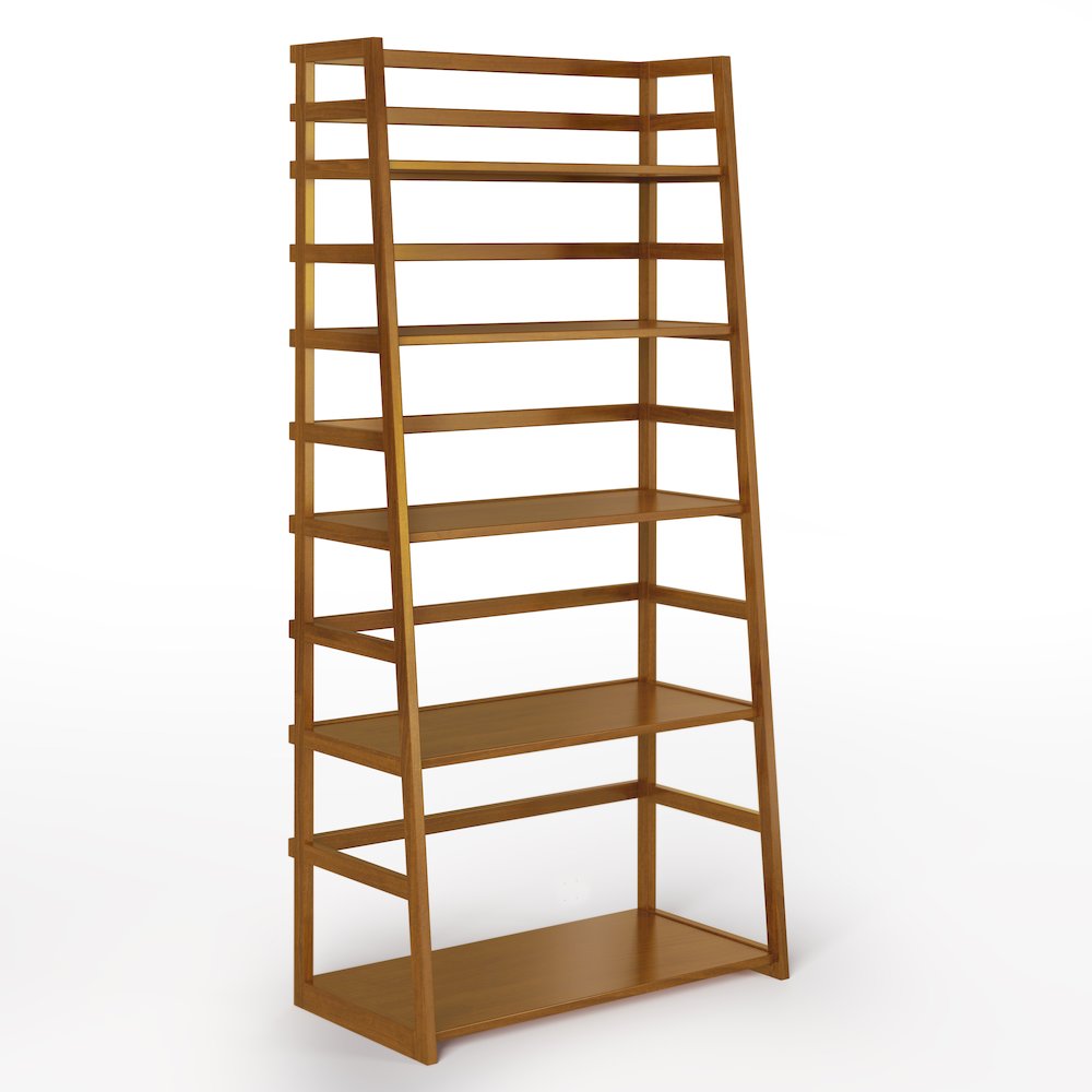 Acadian Solid Wood Ladder Shelf Bookcase In Light Golden Brown. Picture 1