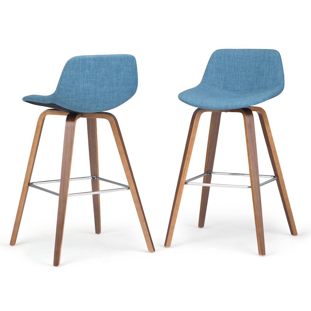 Counter Height Stool (Set Of 2) In Medium Blue Linen Look Fabric. Picture 1