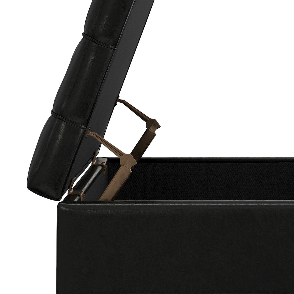 Mariah Lift Top Table Storage Ottoman in Midnight Black PU Black faux leather. Picture 14