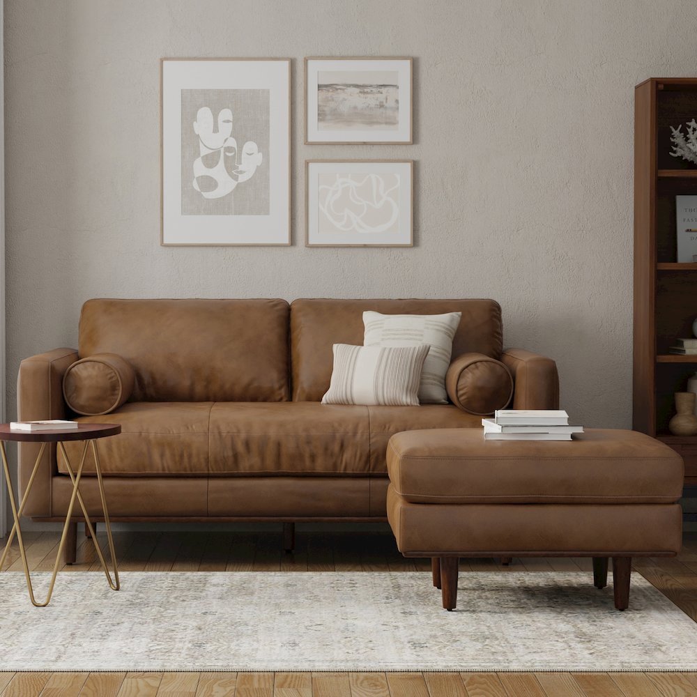 Morrison 72-Inch Sofa And Ottoman Set In Genuine Leather. Picture 5