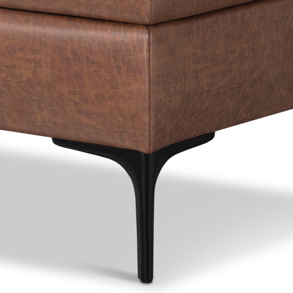 Coffee Table Ottoman In Distressed Saddle Brown Distressed Vegan Faux Leather. Picture 4