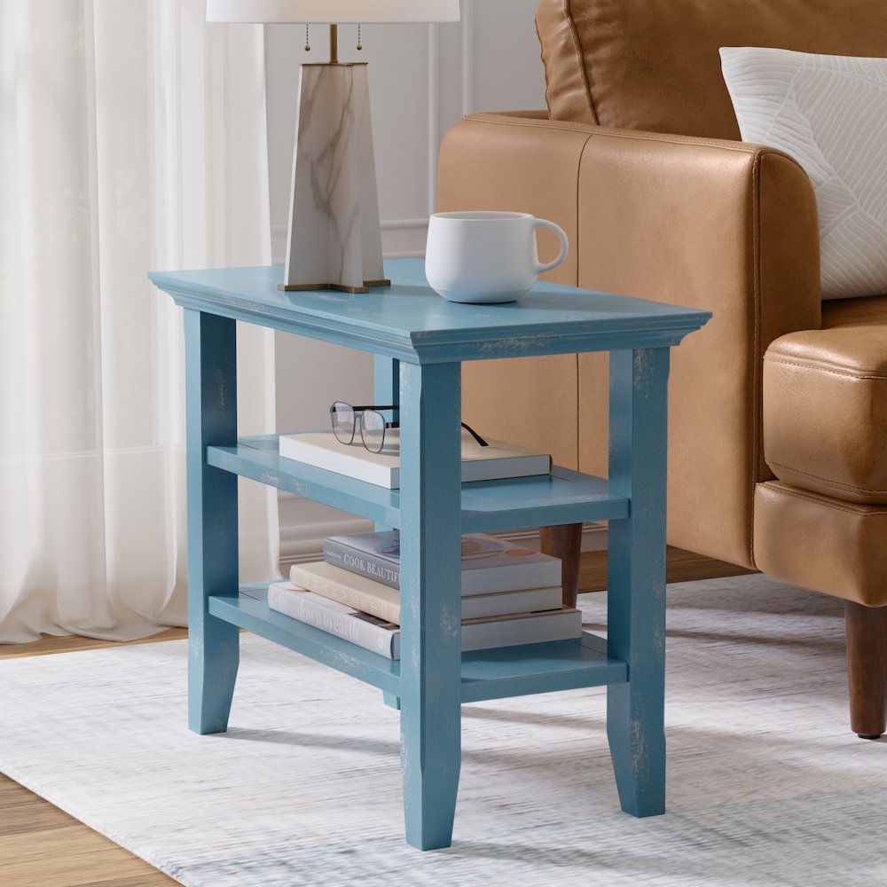 14 Wide Solid Wood Transitional Narrow Side Table in Distressed Coastal Blue. Picture 7