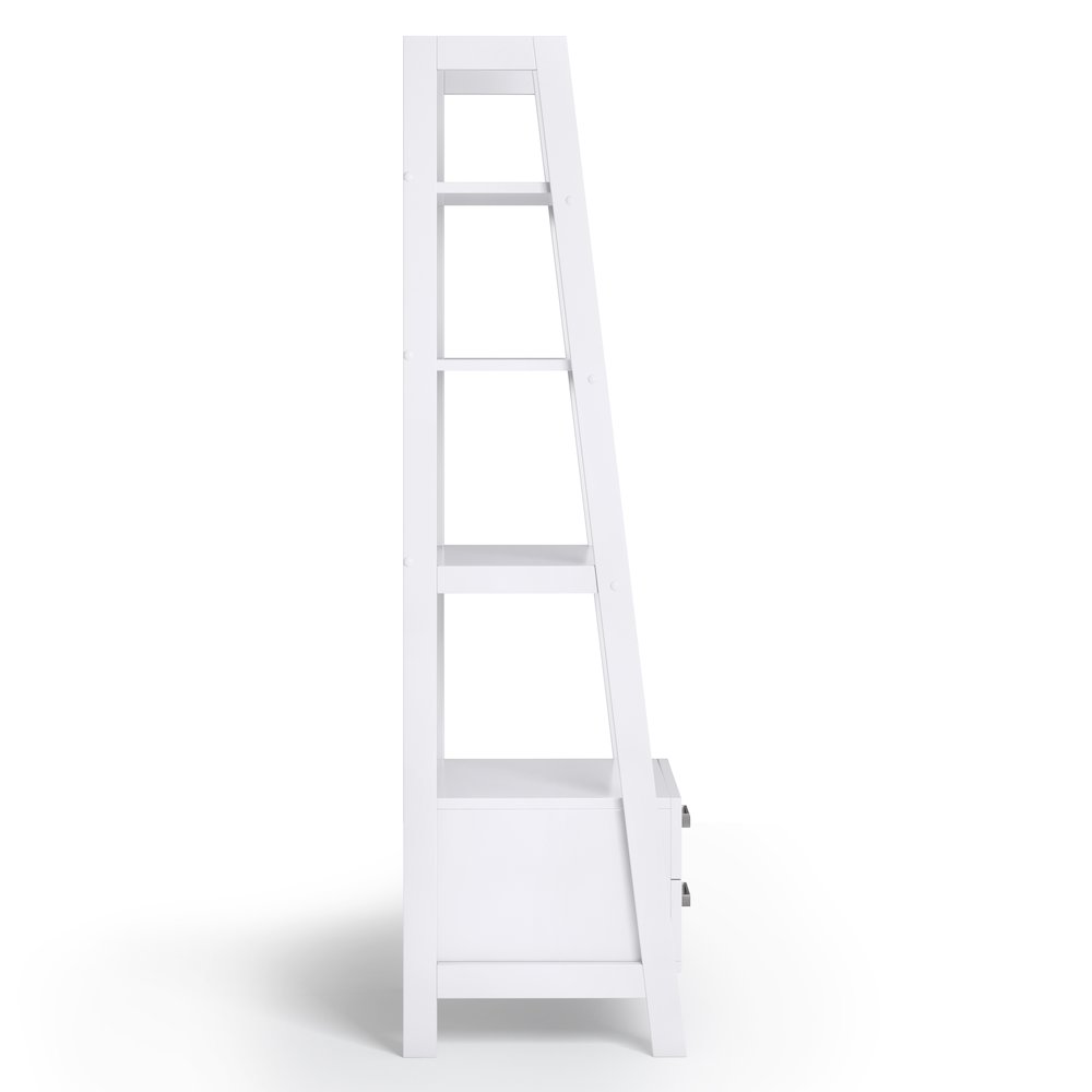 Sawhorse Solid Wood Ladder Shelf With Storage In White. Picture 3