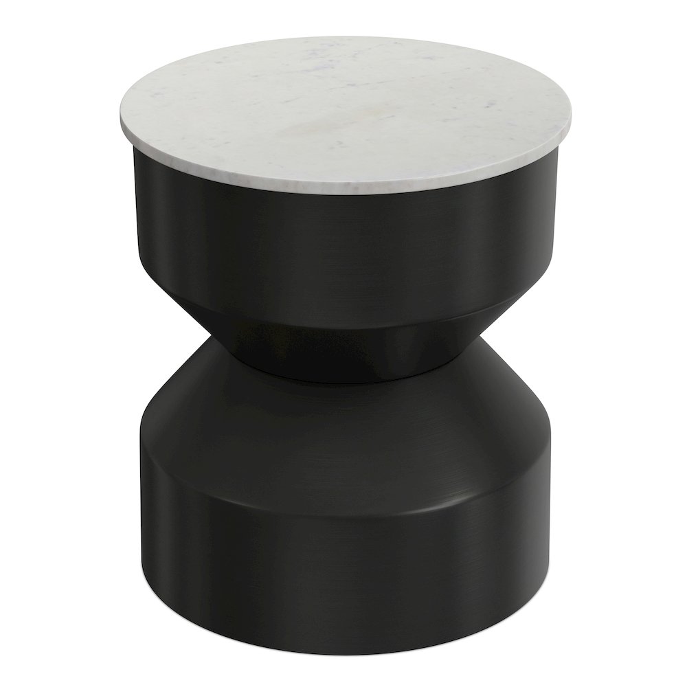 16 inch Wide Genuine Marble Top Modern Metal End Table in Black/White, Assembled. Picture 3