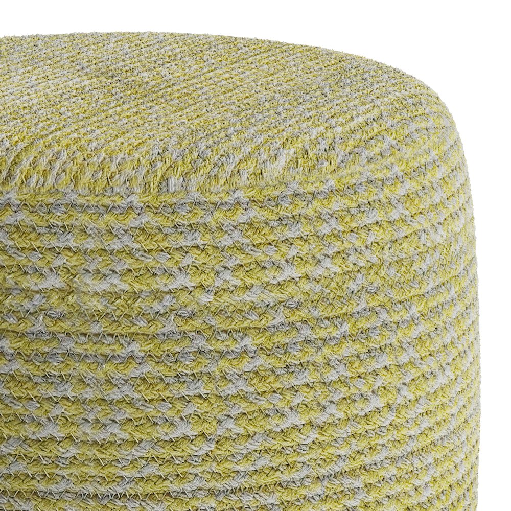 Bayley Transitional Round Braided Pouf In Muted Yellow And Natural Cotton. Picture 4
