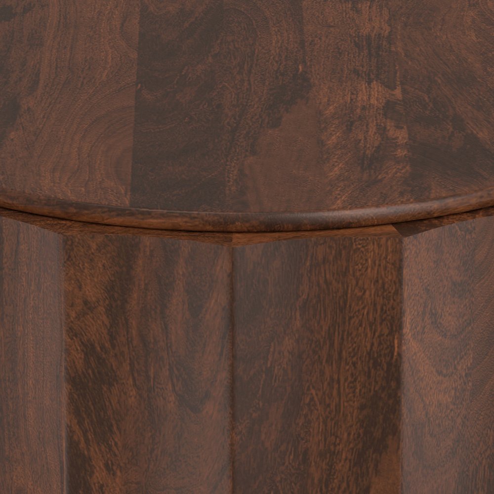 Solid Mango Wood 32 Inch Wide Round Contemporary Coffee Table In Walnut Brown. Picture 6