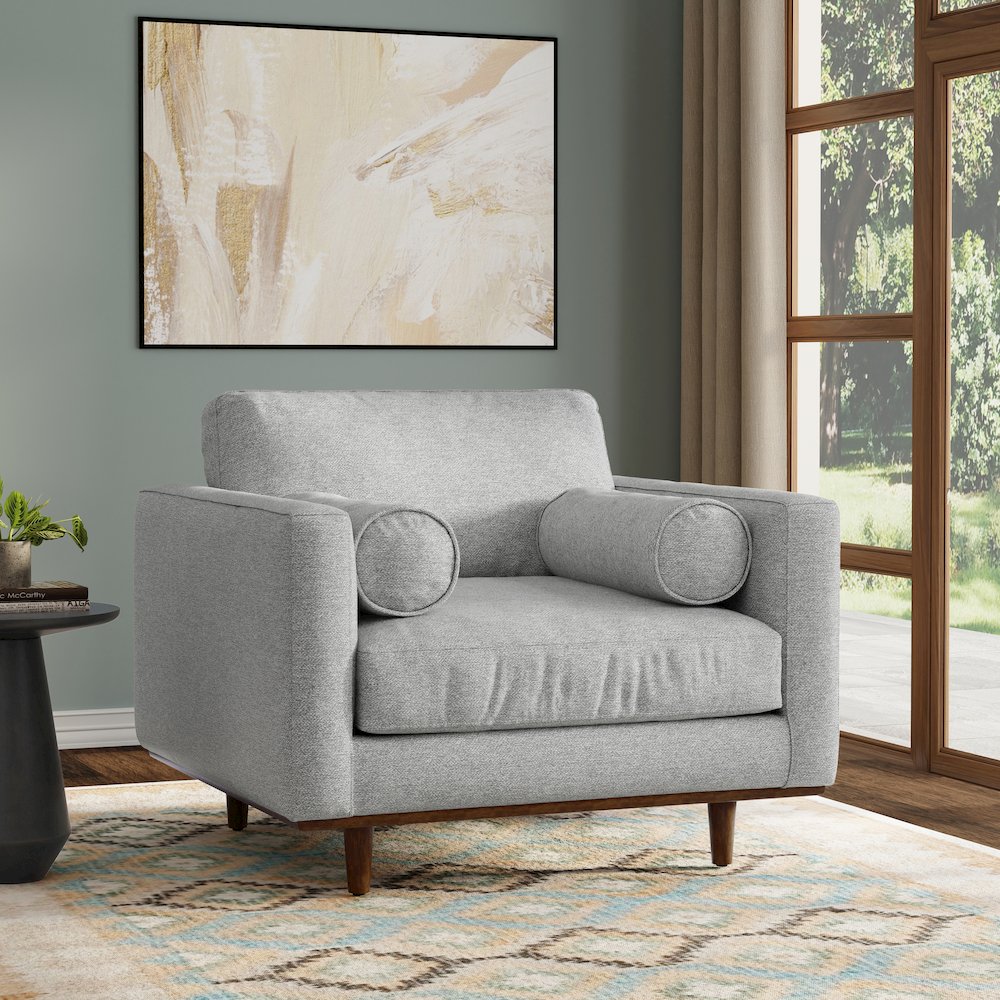 42 inch Wide Mid-Century Modern Arm Chair in Mist Grey Performance Fabric. Picture 6