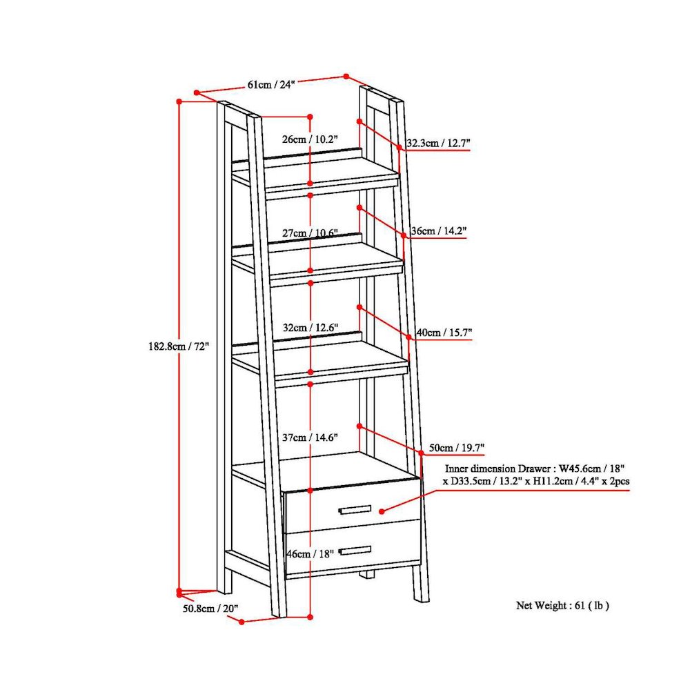 Sawhorse Solid Wood Ladder Shelf With Storage In White. Picture 6