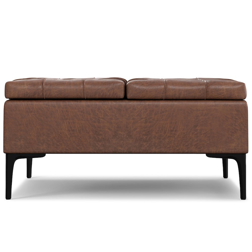 Laura Mid Century Lift Top Storage Ottoman in Distressed Saddle Brown. Picture 4