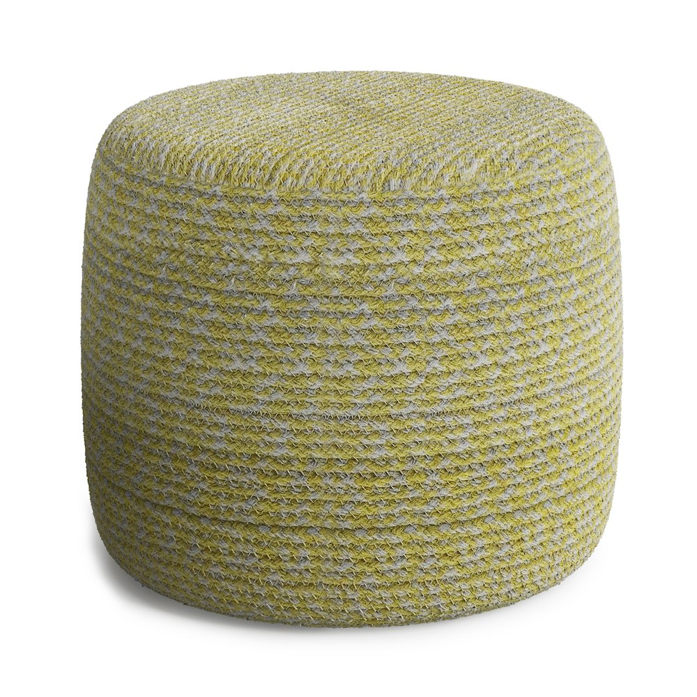 Bayley Transitional Round Braided Pouf In Muted Yellow And Natural Cotton. Picture 1