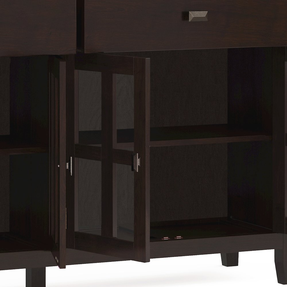 Artisan Solid Wood Large 4 Door Sideboard Buffet In Dark Chestnut Brown. Picture 4