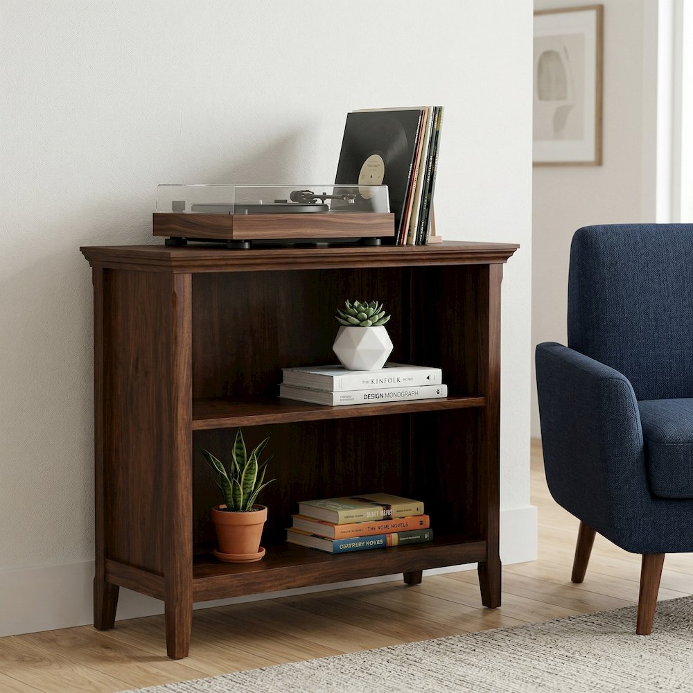 Amherst 36 inch Wide Solid Wood Transitional 2 Shelf Bookcase in Russet Brown. Picture 2