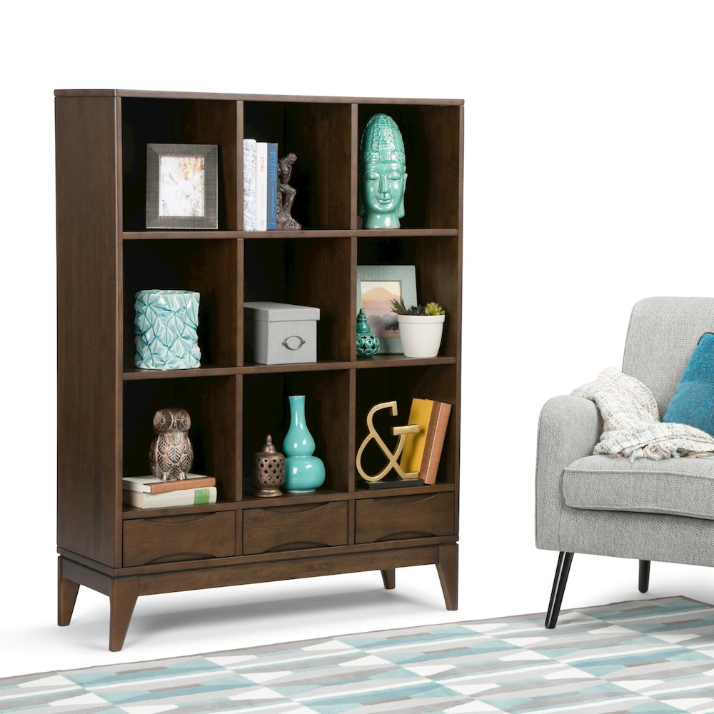 Harper Solid Hardwood Cube Storage With Drawers In Walnut Brown. Picture 5