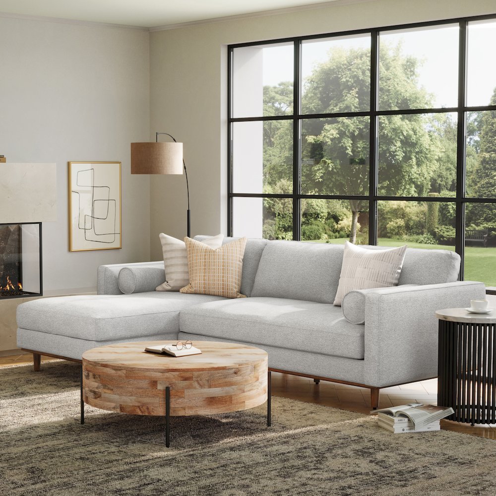 Morrison Mid Century Left Sectional Sofa In Mist Grey Woven-Blend Fabric. Picture 5