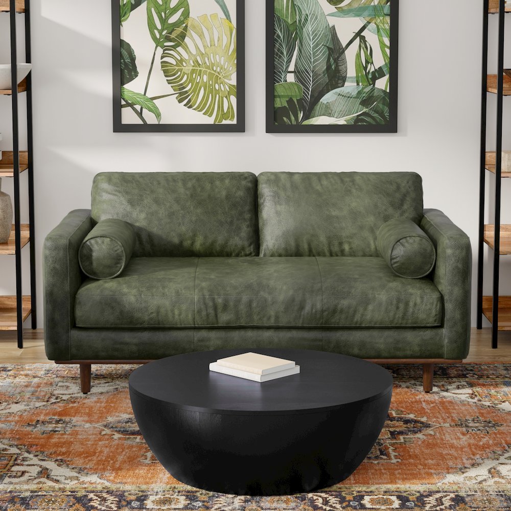 Morrison 72-inch Mid-Century Modern Sofa in Moss Green Genuine Leather. Picture 2