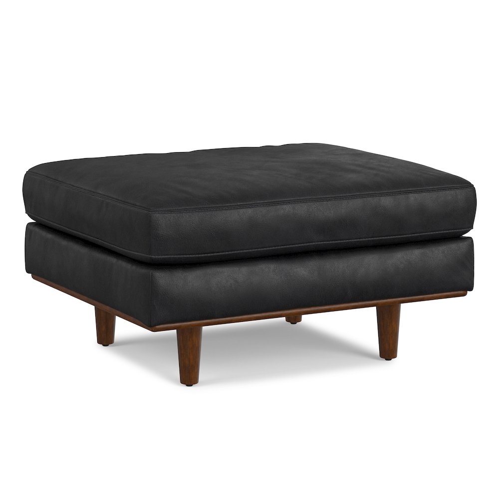 33 Inch Wide Mid-Century Modern Table Ottoman In Lead Black Genuine Leather. Picture 1