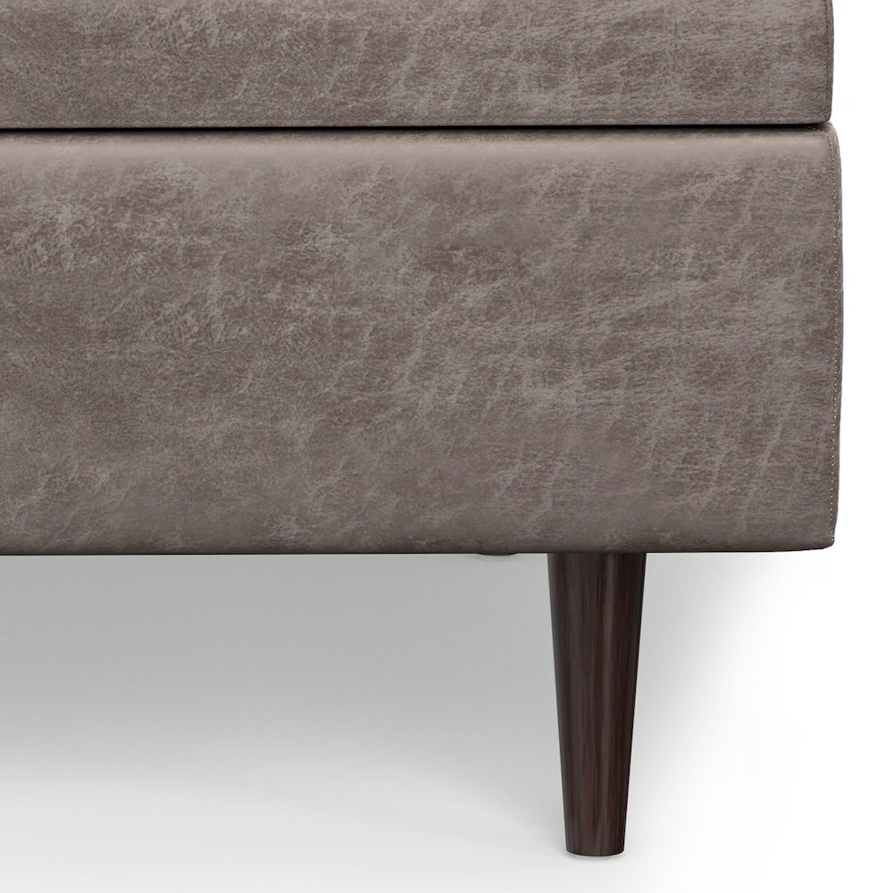 Square Coffee Table Storage Ottoman In Distressed Grey Taupe Vegan Faux Leather. Picture 4