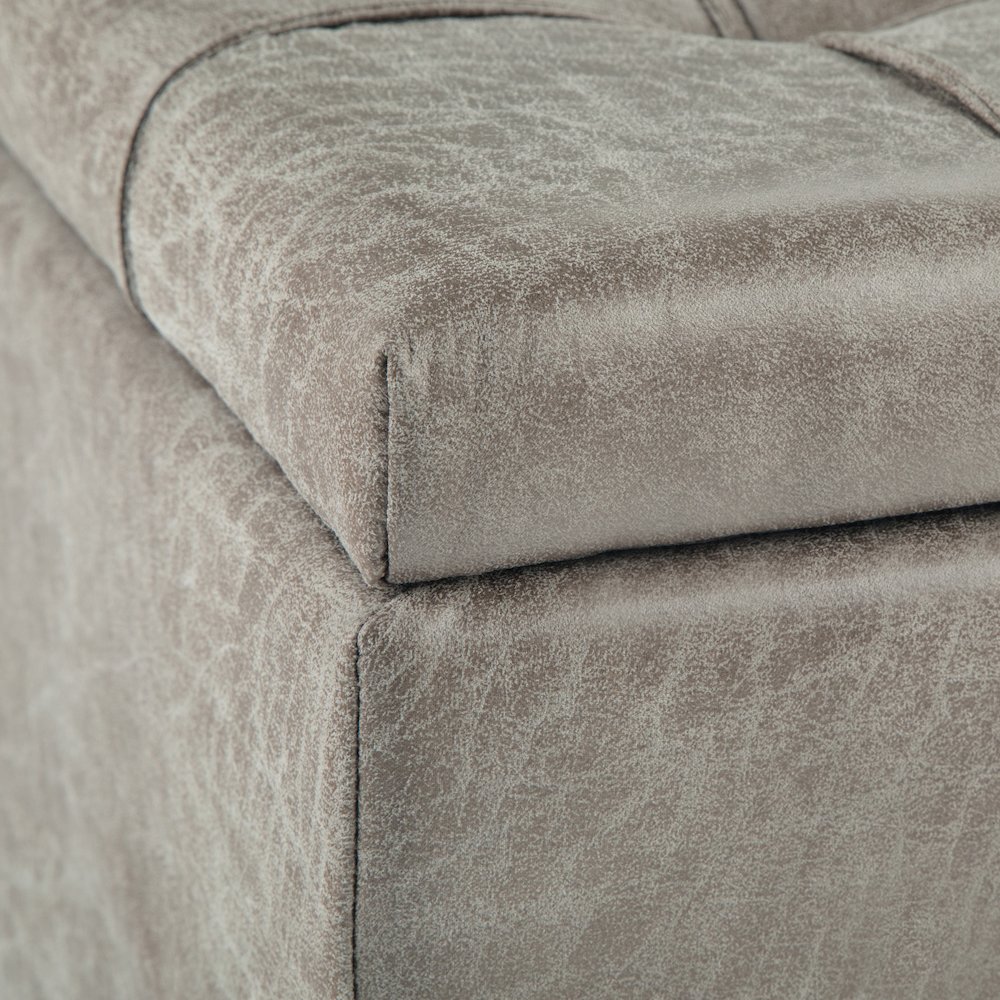 Coffee Table Storage Ottoman In Distressed Grey Taupe Vegan Faux Leather. Picture 2