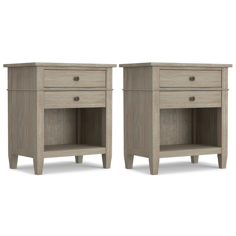 24 inch Solid Wood Transitional Bedside Table in Distressed Grey (Set of 2). Picture 1