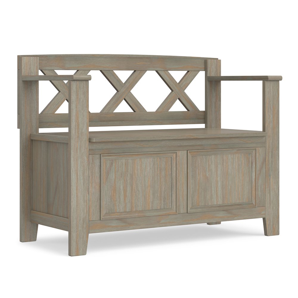 Solid Wood 36 inch Wide Transitional Entryway Storage Bench in Distressed Grey. Picture 1