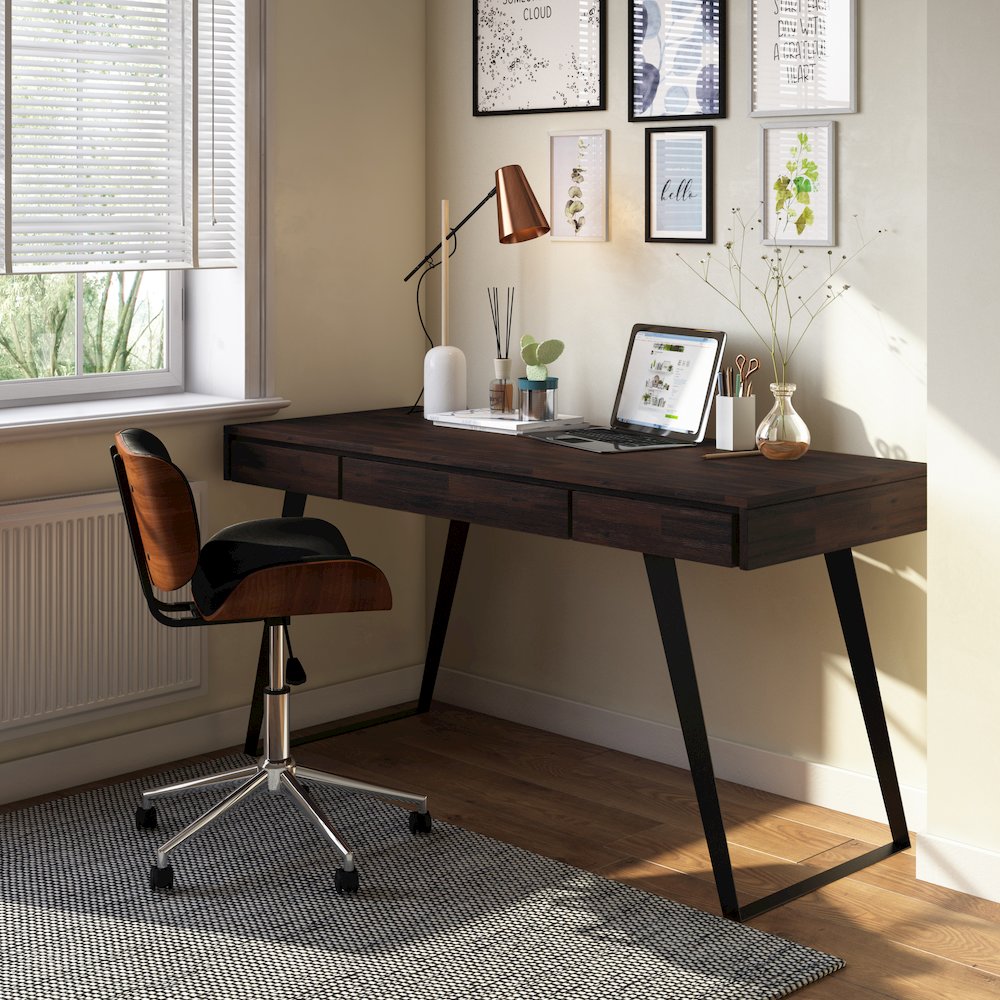 Lowry Solid Acacia Wood Desk In Distressed Hickory Brown. Picture 5