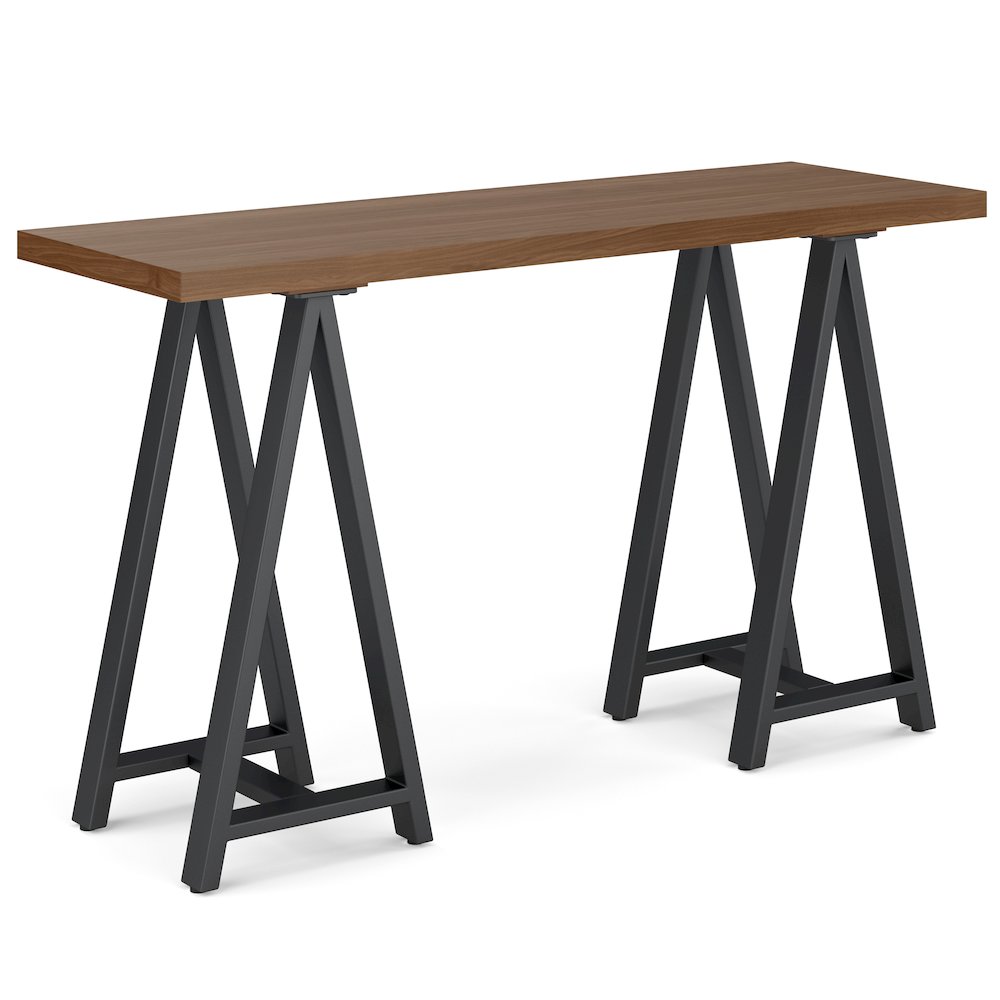 Sawhorse Solid Wood Solid Walnut Veneer and Metal Console Sofa Table in Walnut. Picture 1