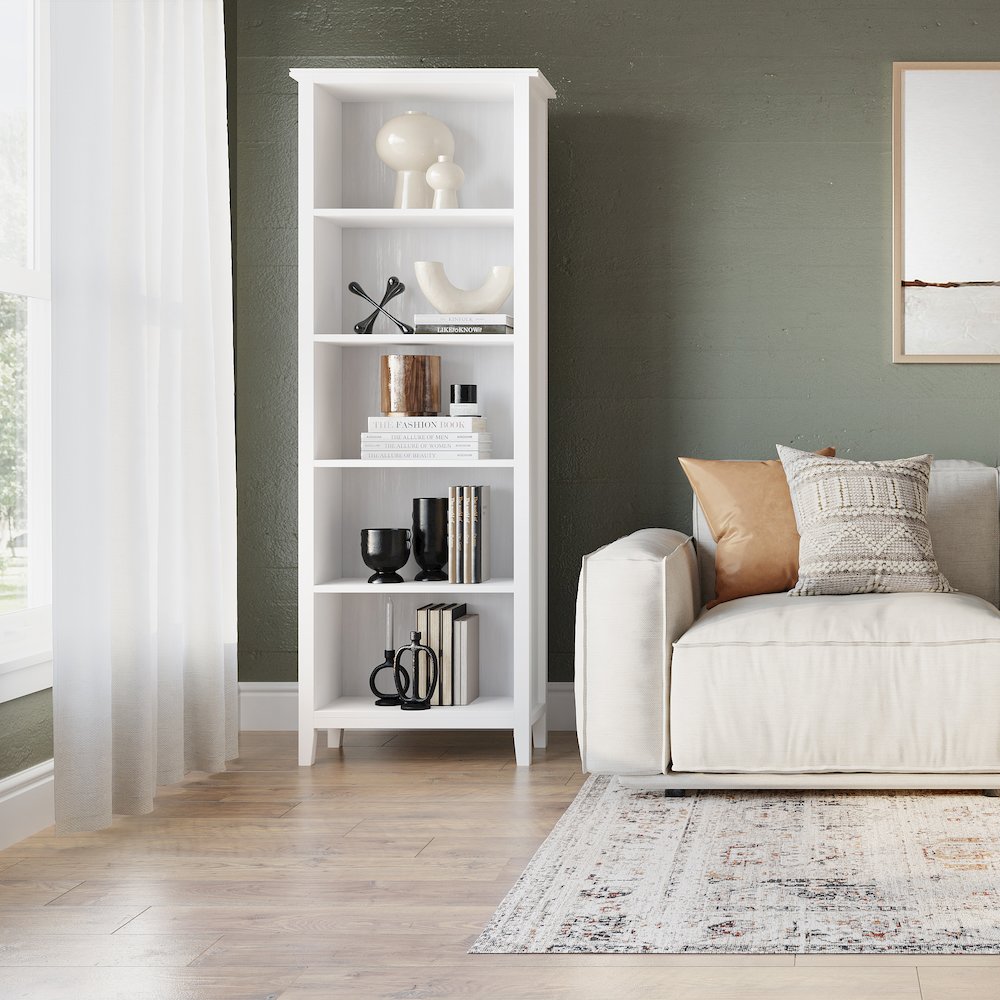 Artisan Solid Wood 5 Shelf Bookcase In White. Picture 5