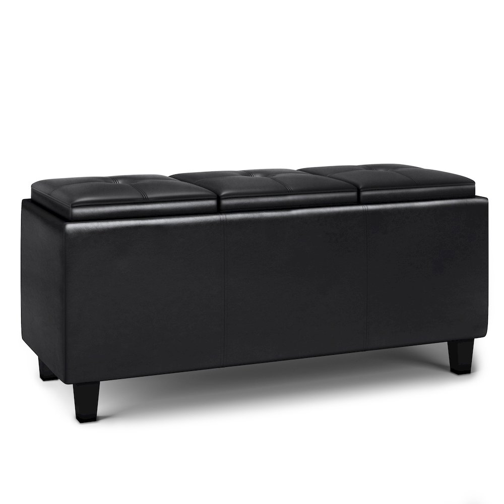 Storage Ottoman With Lift Up Lids In Midnight Black Vegan Faux Leather. Picture 1