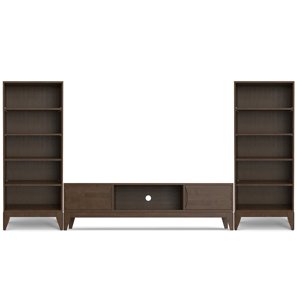 72 inch Wide TV Stand with Two 24 inch Wide Bookcases in Walnut Brown (Set of 3). Picture 1