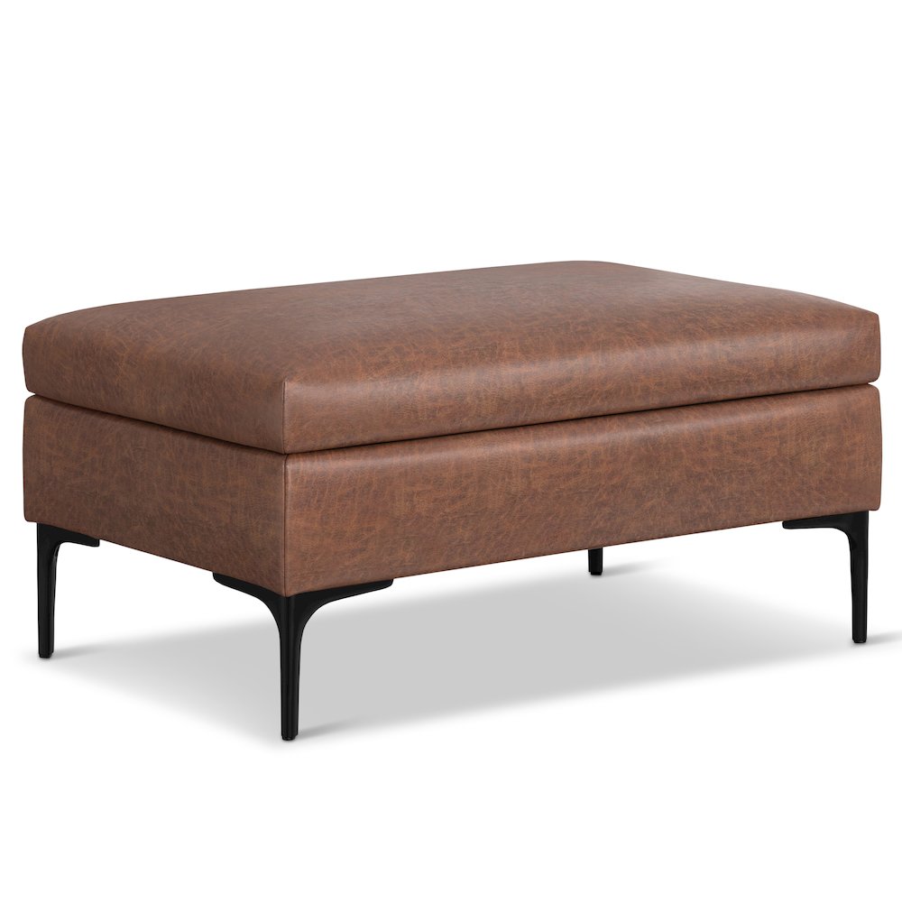 Coffee Table Ottoman In Distressed Saddle Brown Distressed Vegan Faux Leather. Picture 1