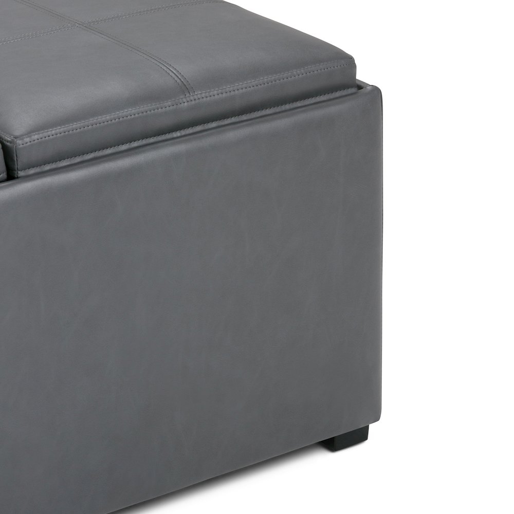 Avalon Square Coffee Table Storage Ottoman In Stone Grey Vegan Faux Leather. Picture 3