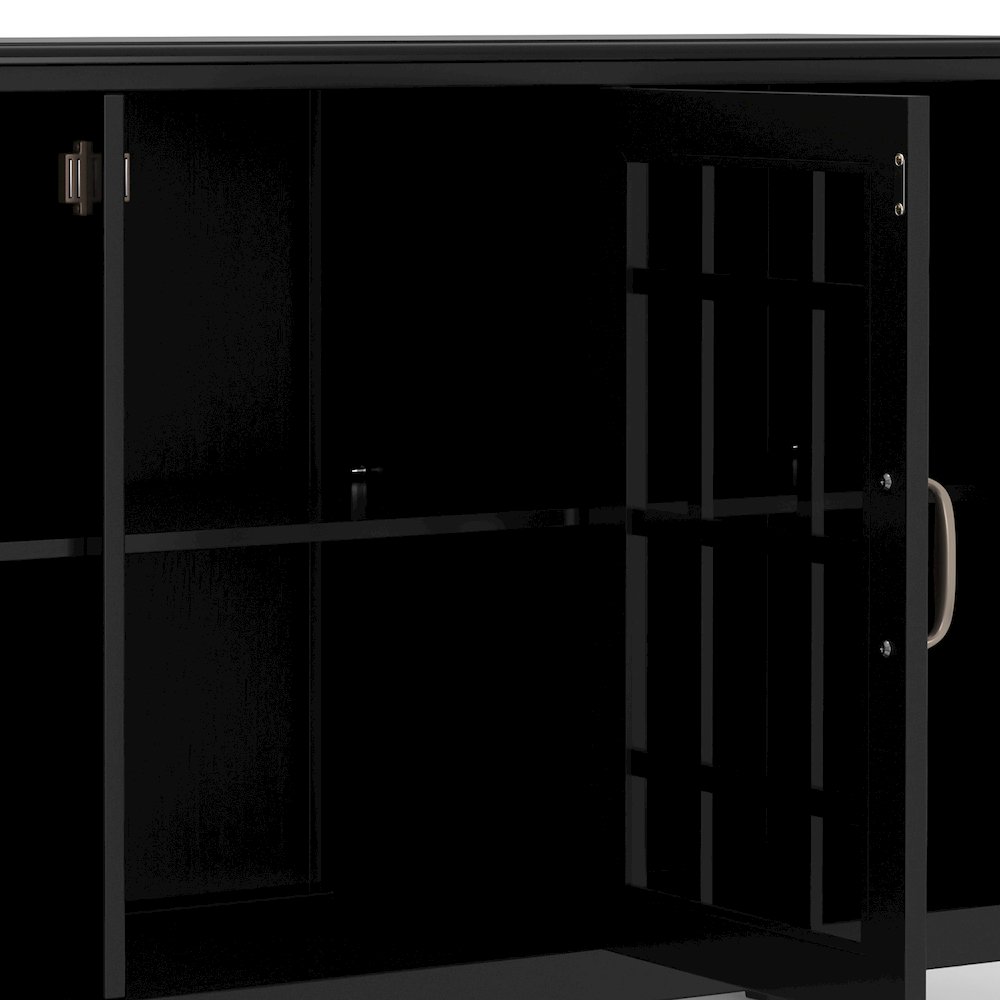 Solid Wood 60 Inch Wide Traditional Wide Storage Cabinet Buffet In Black. Picture 4