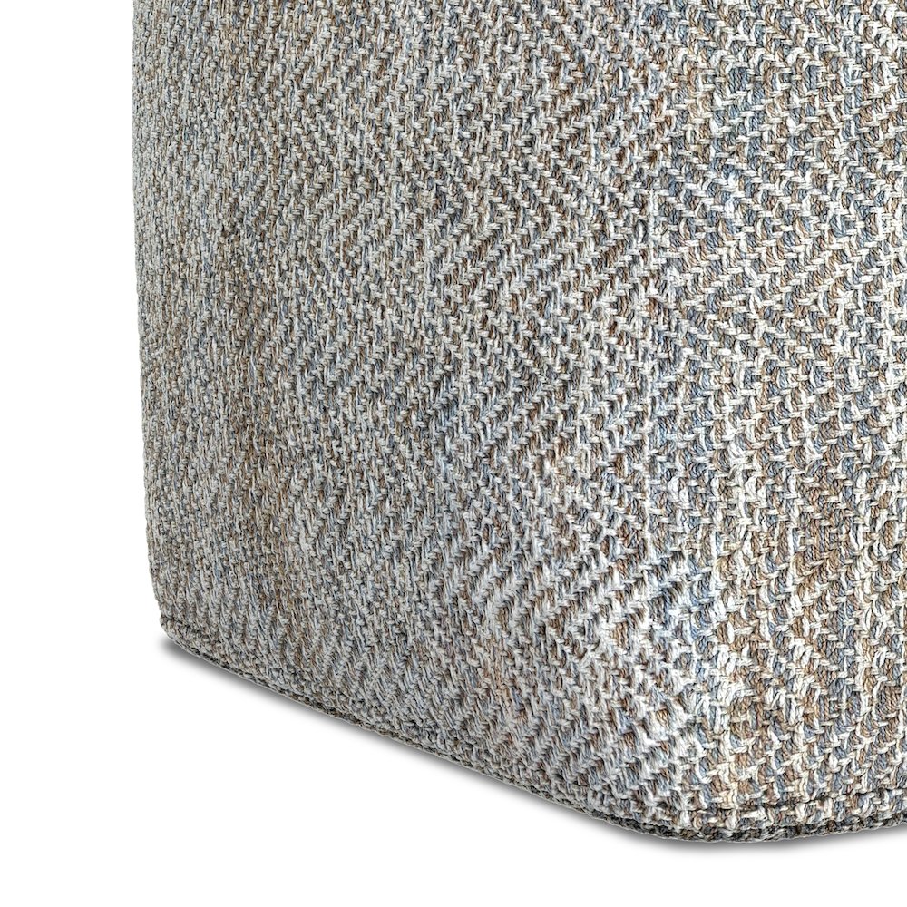 Nate 18 inch Wide Boho Square Pouf in Grey Mélange Cotton. Picture 4