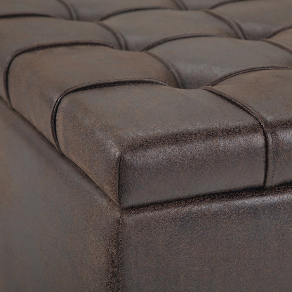 Harrison Coffee Table Storage Ottoman In Distressed Brown Vegan Faux Leather. Picture 2