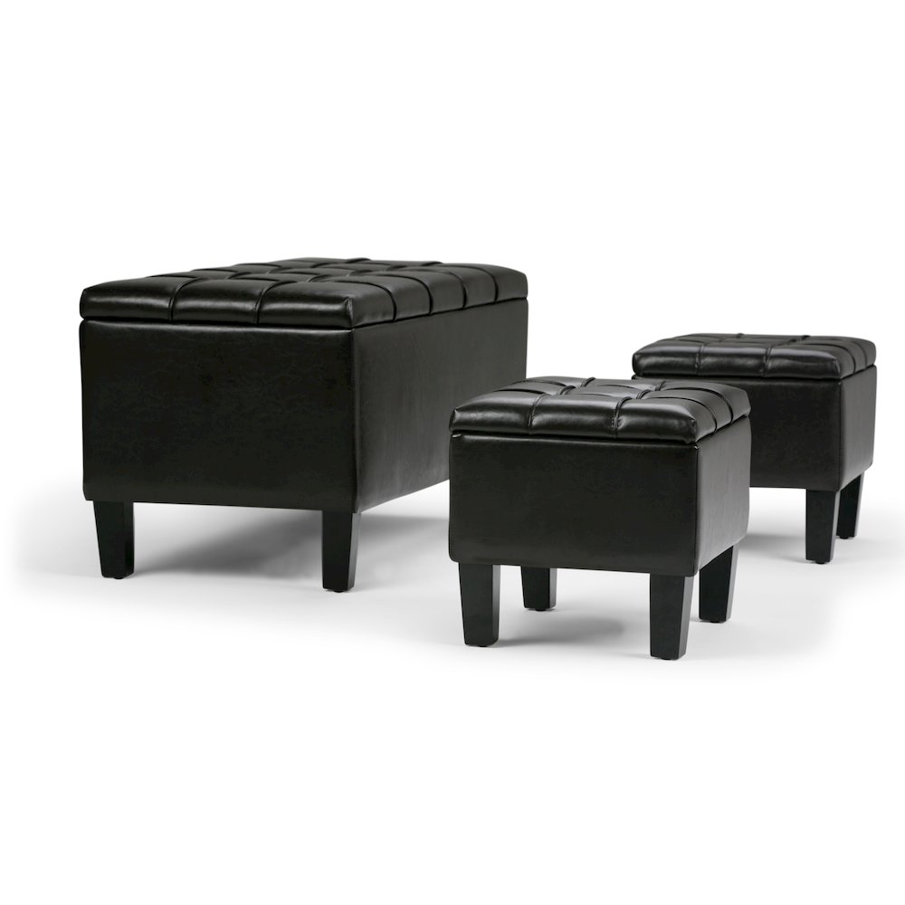 Dover 3 Piece Storage Ottoman In Tanners Brown Vegan Faux Leather. Picture 4