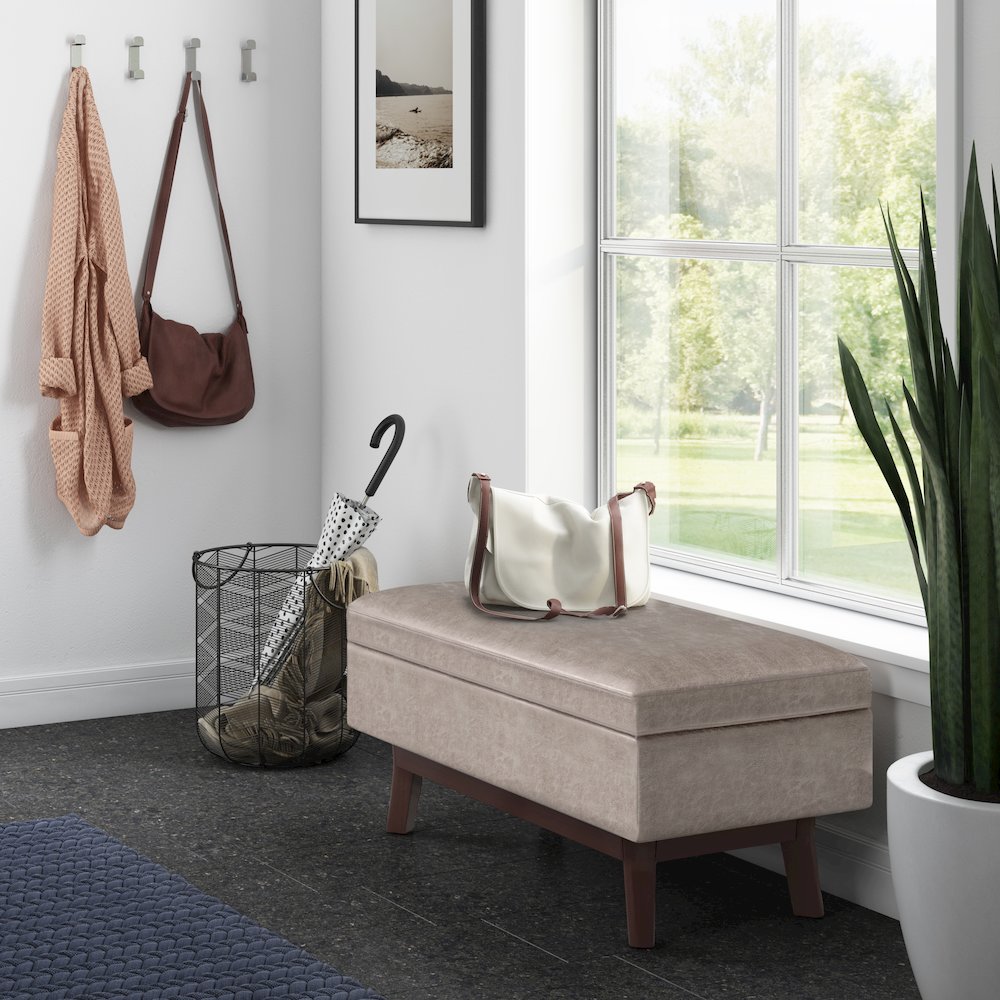 Rectangular Storage Ottoman In Distressed Grey Taupe Vegan Faux Leather. Picture 5