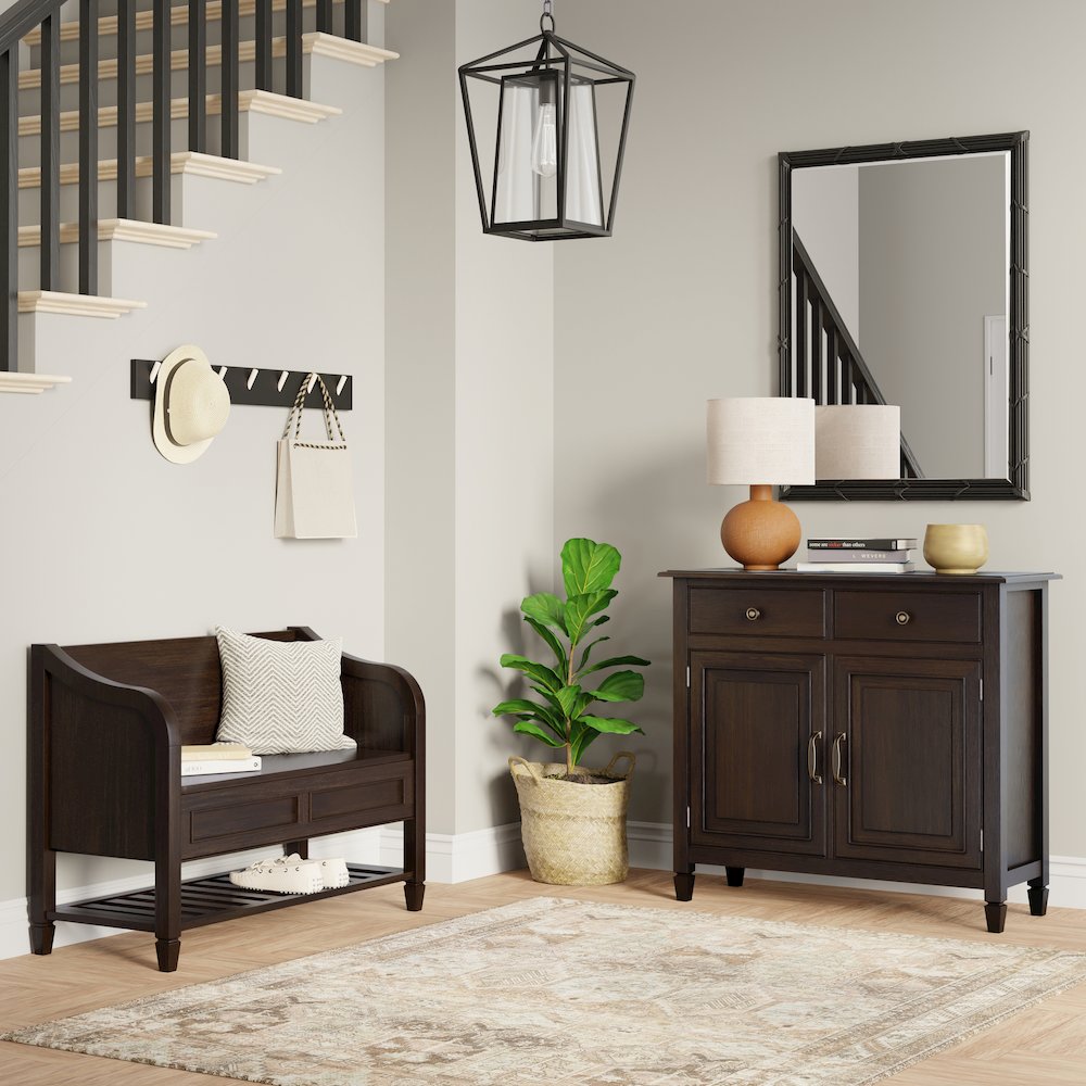 42"W Storage Bench with Shelf and 40"W Storage Cabinet in Dark Chestnut Brown. Picture 6