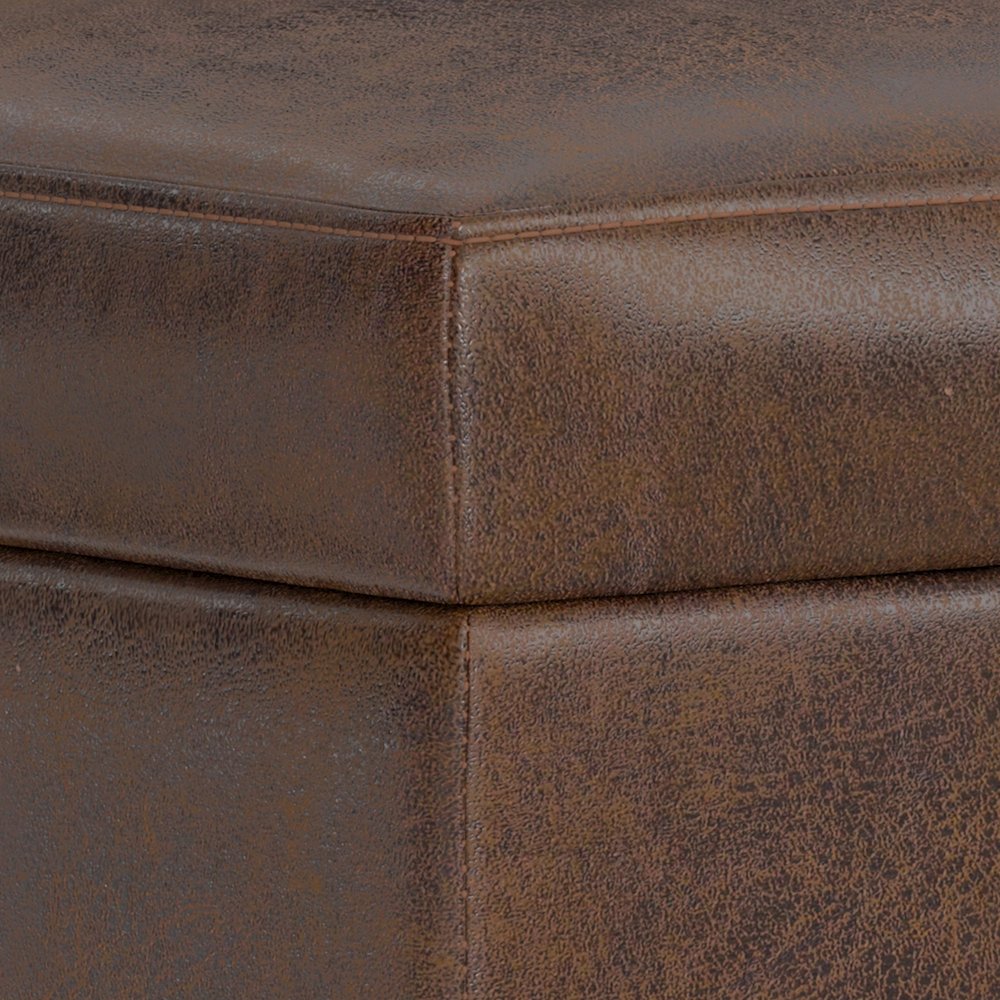 Small Storage Ottoman In Distressed Chestnut Brown Vegan Faux Leather. Picture 3