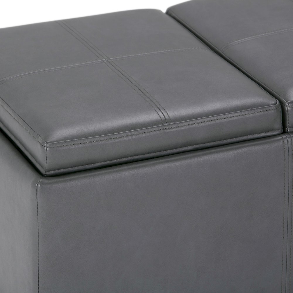 Avalon Storage Ottoman In Stone Grey Vegan Faux Leather. Picture 2