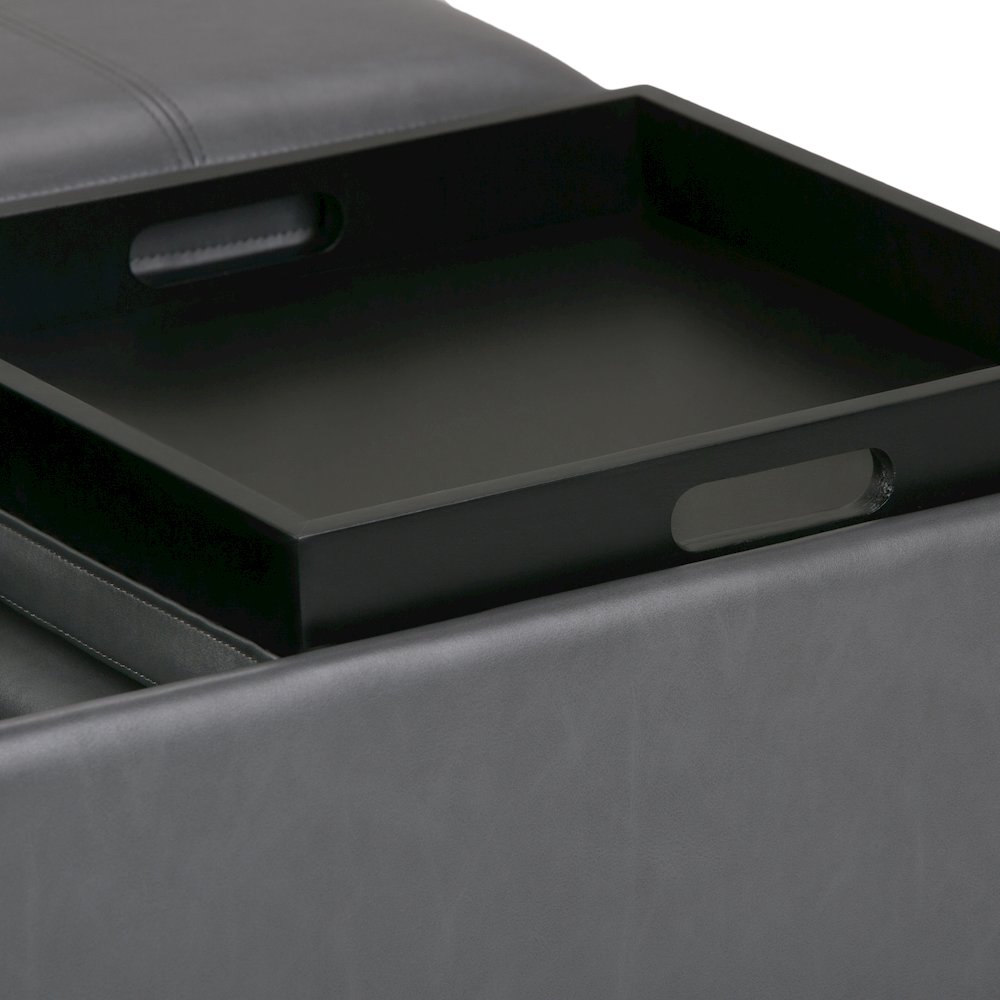Avalon Square Coffee Table Storage Ottoman In Stone Grey Vegan Faux Leather. Picture 4