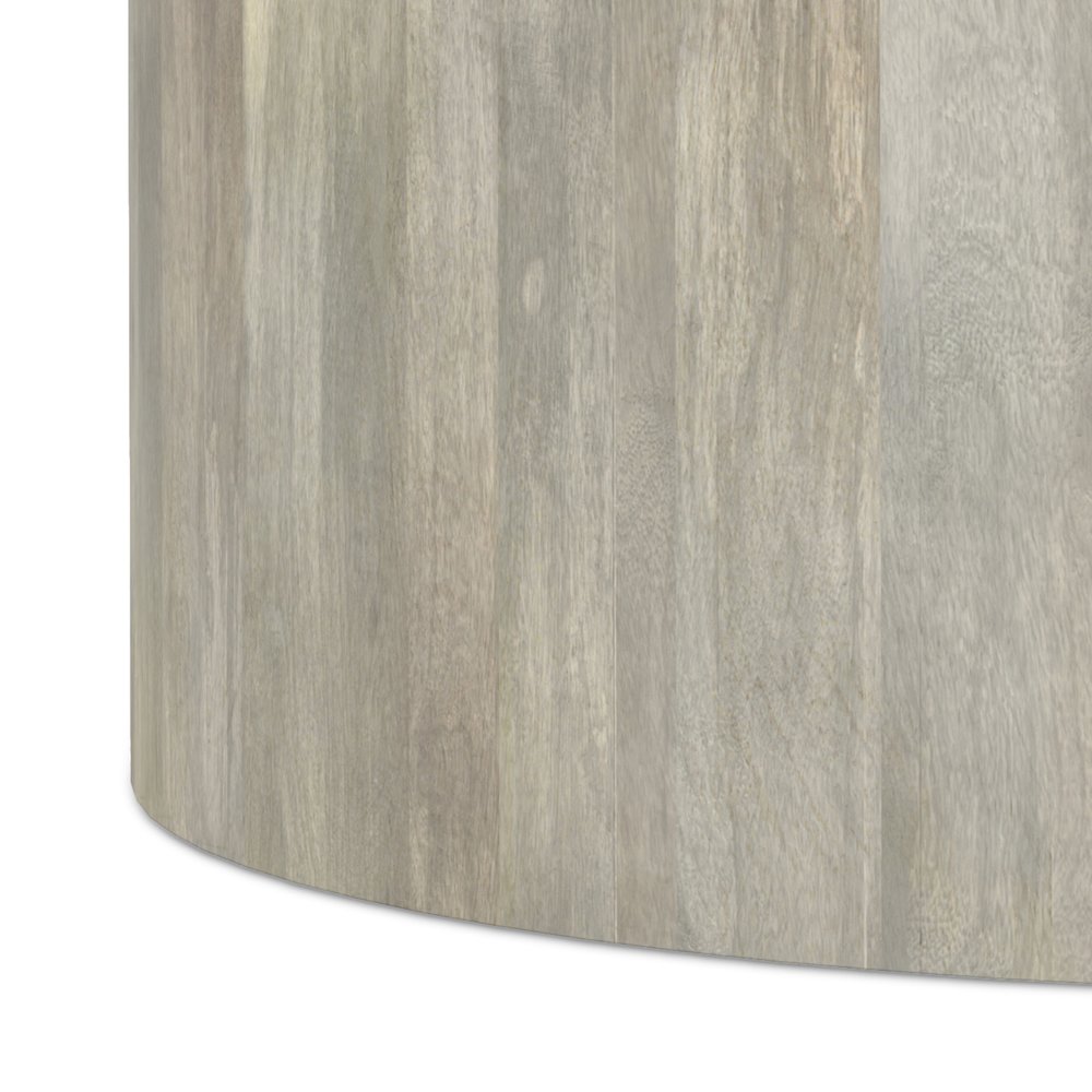 Solid Mango Wood 36 Inch Wide Round Contemporary Drum Coffee Table In White Wash. Picture 4