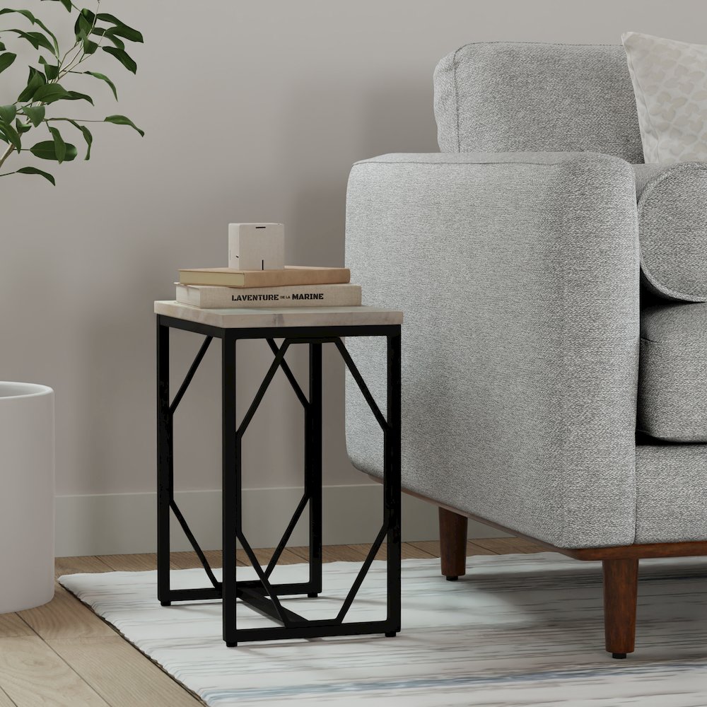 Selma Metal And Wood Accent Table In White Wash. Picture 5