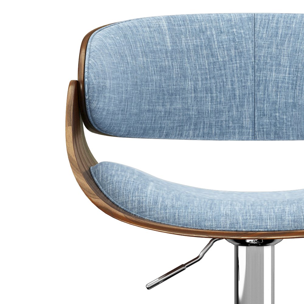 Amery Adjustable Swivel Bar Stool In Denim Blue Linen Look Fabric. Picture 4