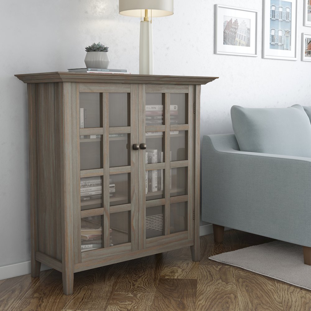 Acadian Solid Wood Medium Storage Cabinet In Distressed Grey. Picture 5