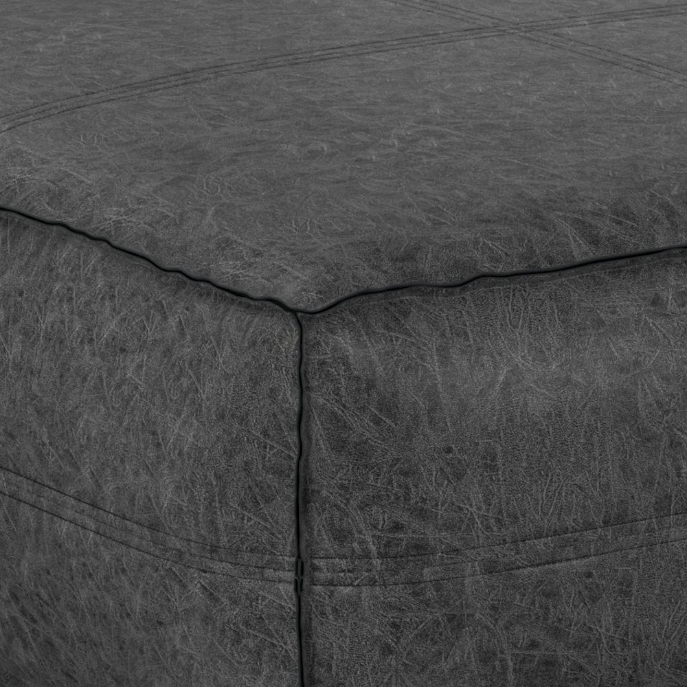 Brody Extra Large Coffee Table Pouf In Distressed Black Vegan Faux Leather. Picture 2