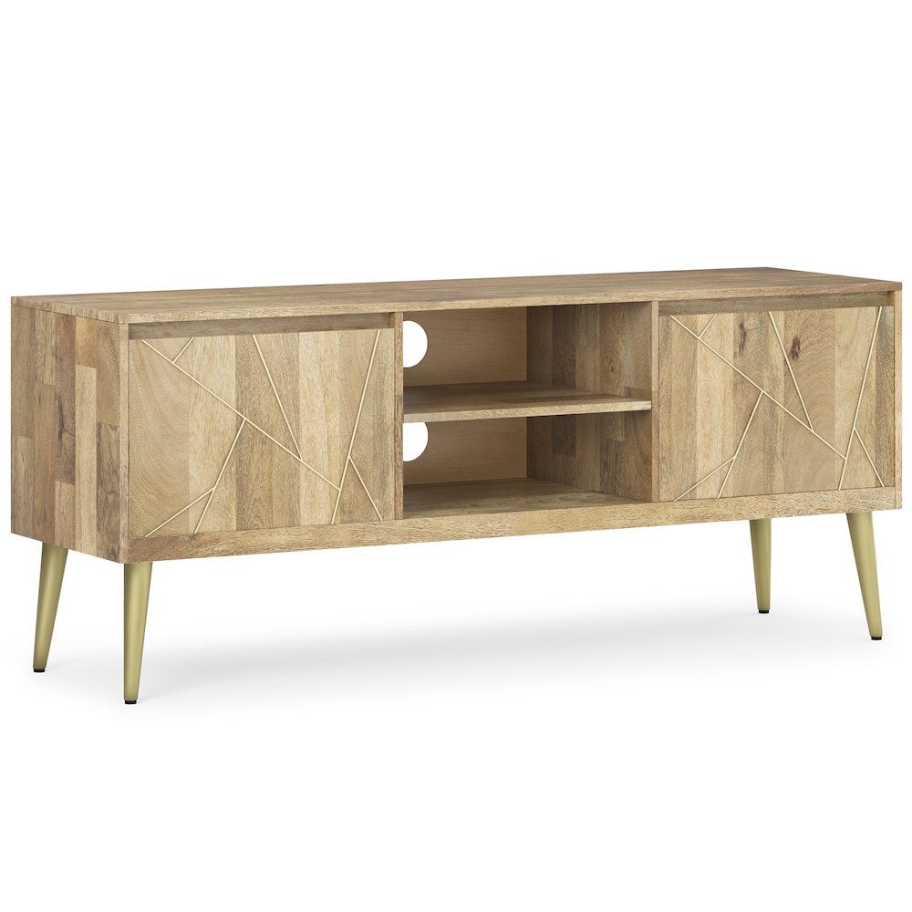 Jager Solid Mango Wood Tv Media Stand In Natural For Tvs Up To 65 Inches. Picture 1